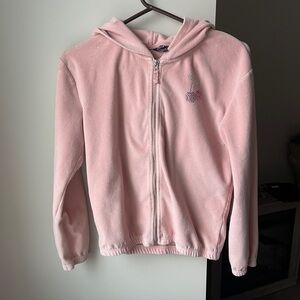 George Cherry Bedazzled Pink Velvet Velour Zip Up XS/S